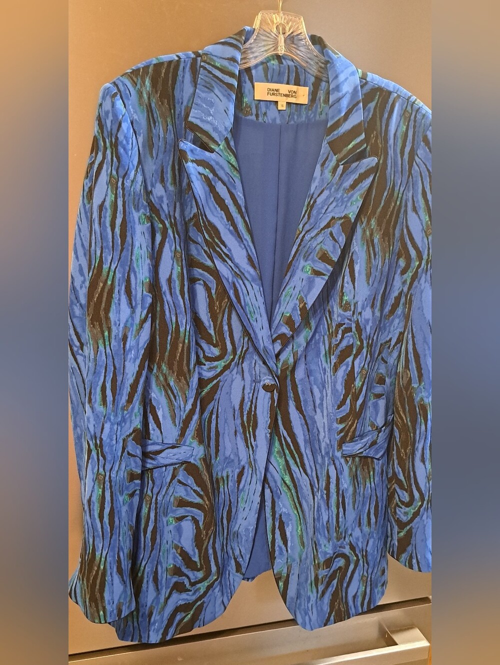 DVF Diane Von Furstenberg Vinley  Blue Print Artzy Blue Black Blazer Jacket  16 - Picture 6 of 12